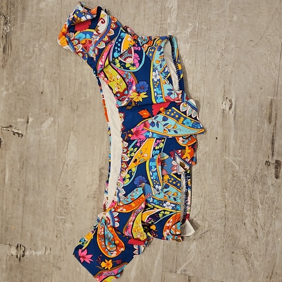 TRINA TURK Off-the-Shoulder Moroccan Paisley Print Bikini Top Dark Teal 10 NWOT - Picture 7 of 12